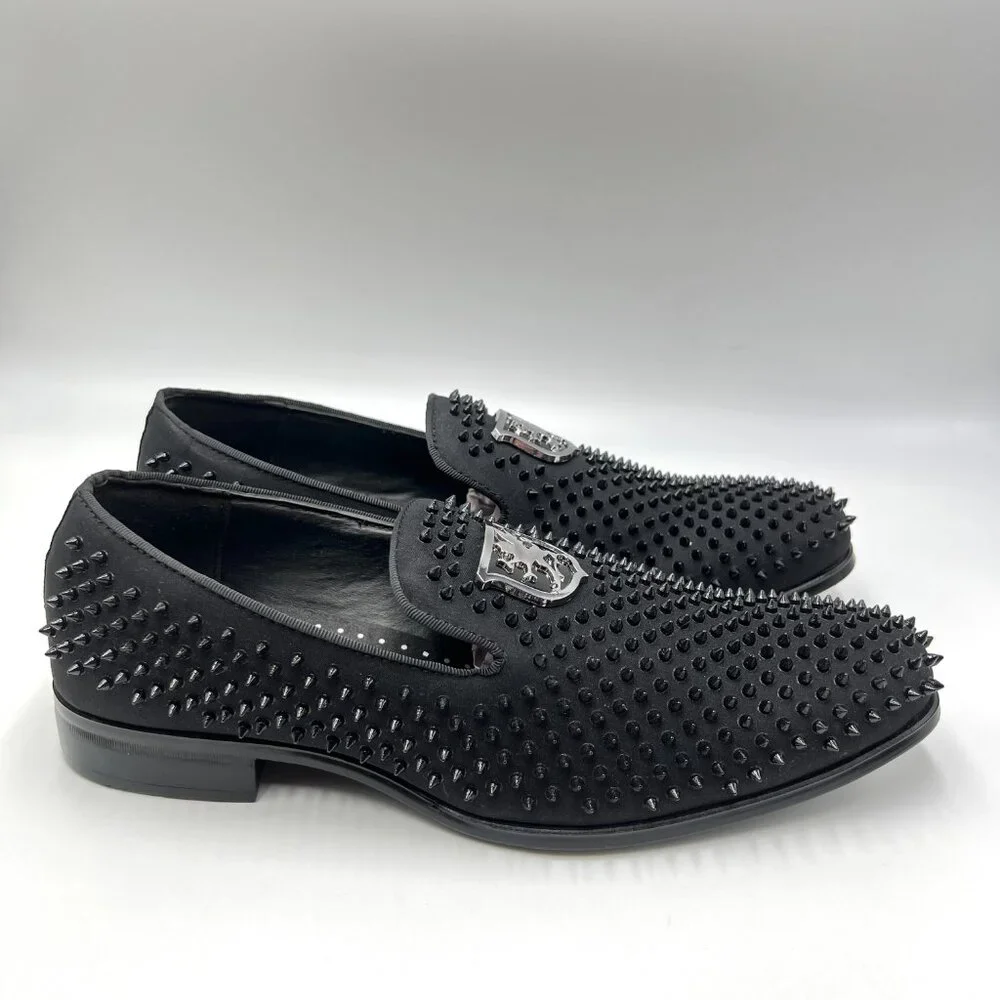 Stacy Adams Mens Size‎ 7.5 7.5M Sabre Black Spiked Studded Slip On Loafers Shoes